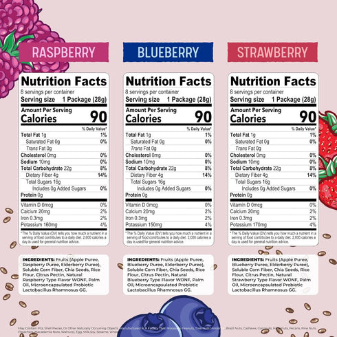 Pack 24 Pack 1oz, Nature's Garden Probiotic Fruichias Variety - x Probiotic Fruit Snack with Chia Seeds, Strawberry