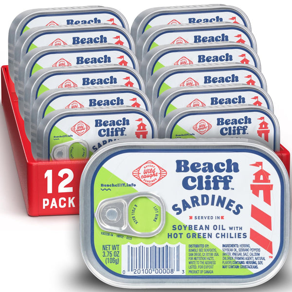 Beach Cliff Wild Caught Sardines in Soybean Oil with Hot Green Chilies,