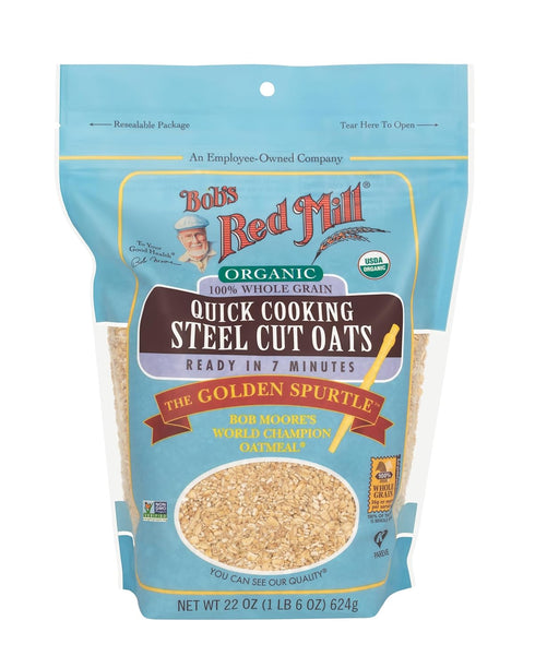 22oz (Pack 4) Bob's Red Mill Organic Quick Cooking Steel Cut Oats, of - Non GMO, Whole Grain, Vegan, Kosher