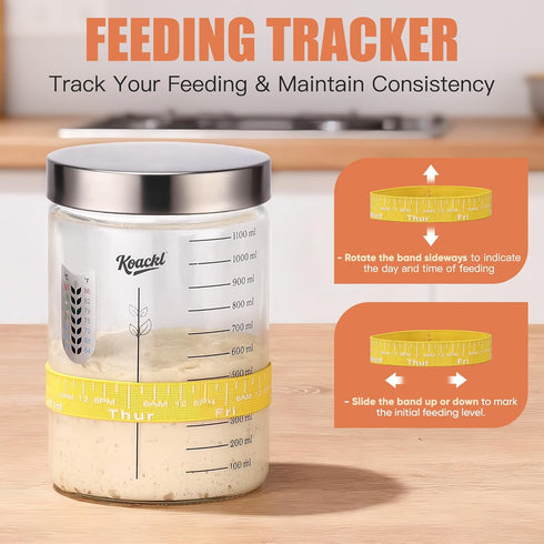 40oz Koackl Sourdough Starter Jar, Sourdough Starter Kit with Magnetic Bread Lame, Thermometer, Long Scraper, Cloth
