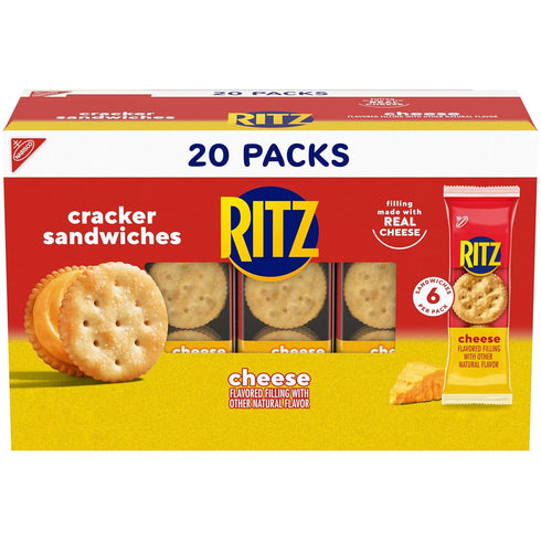 RITZ Cheese Sandwich Crackers, Lunch Snacks, 20 Snack Packs (6 Crackers Per