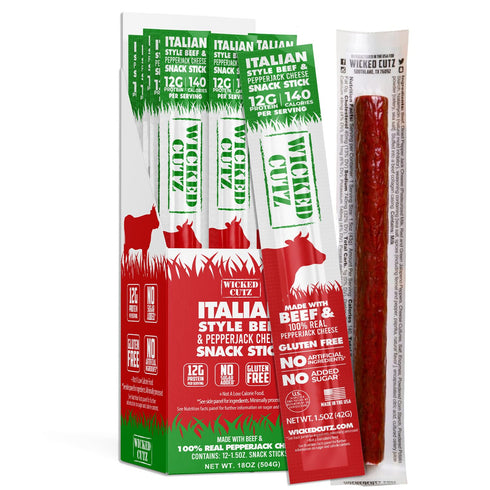 Italian Beef & Cheese Sticks, 12g Protein Per Beef Stick, Tender &