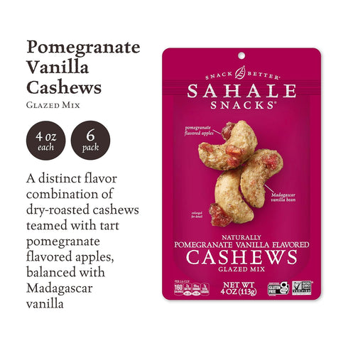 4 oz (6 Packs) Sahale Snacks Pomegranate Vanilla Cashews, Pouches - Dry-Roasted Deluxe Mixed Nuts with Pomegranate