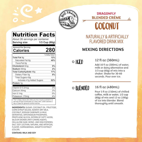 3.5 (Pack 1) Big Train Dragonfly Coconut Blended Crme Beverage Mix, Pound