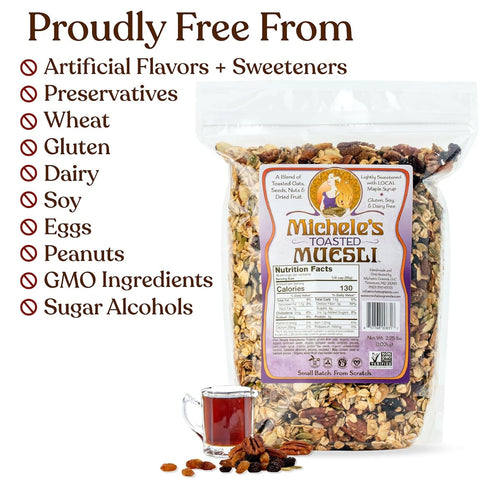 36oz Michele's Toasted Muesli, Whole Grain Cereal, No Refined Sugar, No Added Oil, Gluten-Free & Non-GMO, Resealable
