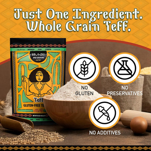 (16oz) Brundo Ethiopian Spice Company | Gluten Free Teff Flour | Hand Picked & Processed Authentic Powdered Ethiopian