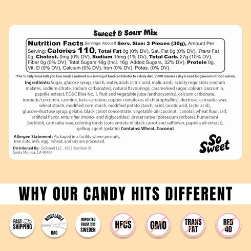 8 oz Gummies Swedish Candy Sweet & Sour Mix Sweet & Tangy Chewy Assortment Variety Bag, Scandinavian Pick & Mix Candy