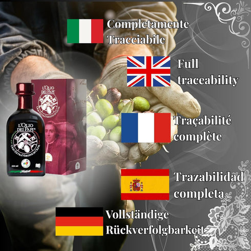 250 ml (8.5 fl.oz) 2025 L'Olio dei Papi - Gift Box - Italian Extra Virgin Olive Oil - Polyphenol and Oleocanthal Rich