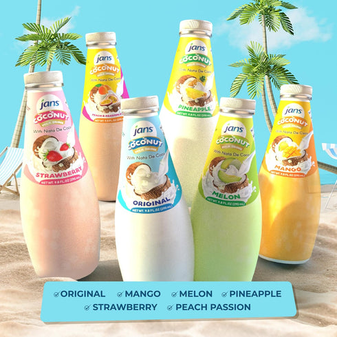 9.8 OZ (Pack 12, JANS - COCONUT MILK DRINK (with NATA DE COCO) MELON of Melon)