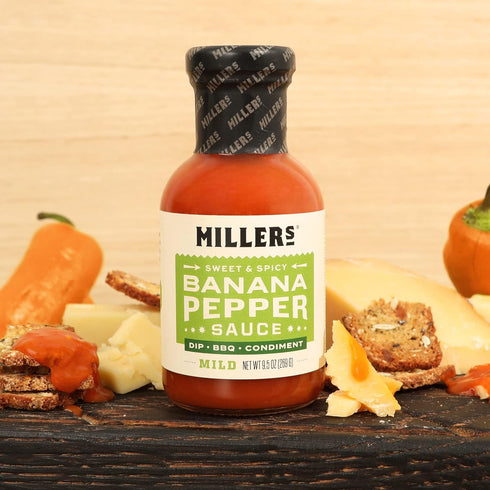 9.5 (Pack 3) Miller's Banana Pepper Sauce - Red Banana Pepper Mild Hot Sauce, Sweet Spicy Banana Pepper Sauce - Best