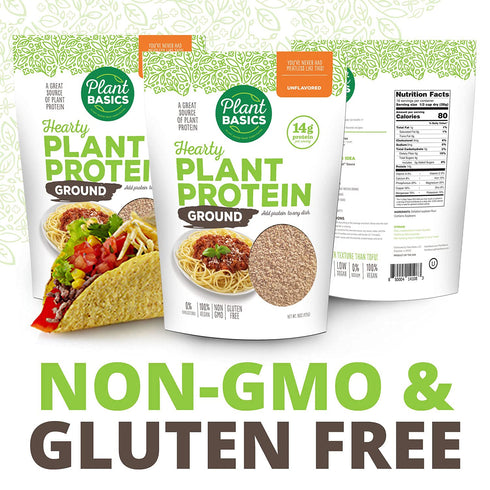 1 lb, Plant Basics - Hearty Plant Protein - Unflavored Ground, Non-GMO, Gluten Free, Low Fat, Low Sodium, Vegan, Meat