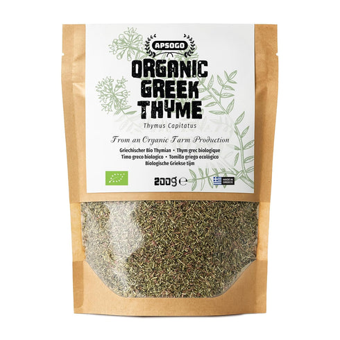 Apsogo Organic Greek Thyme Premium Dried Thyme Leaves from Greece (7.05 oz)