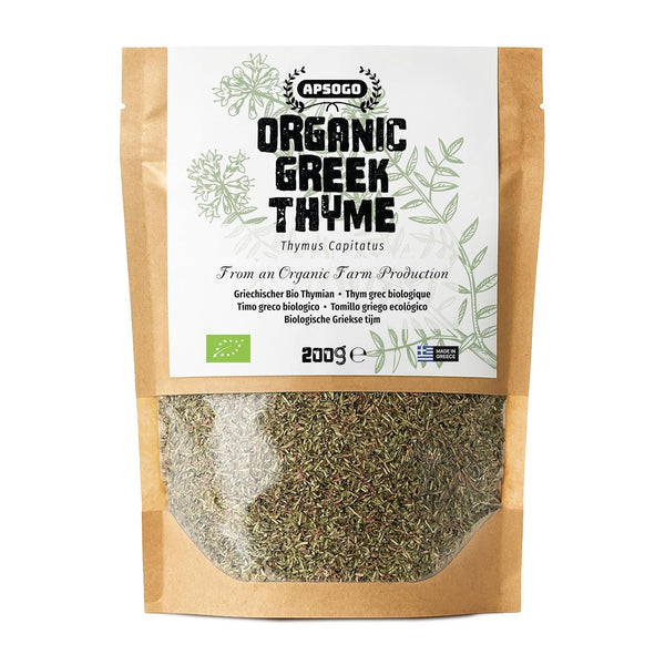 Apsogo Organic Greek Thyme Premium Dried Thyme Leaves from Greece (7.05 oz)