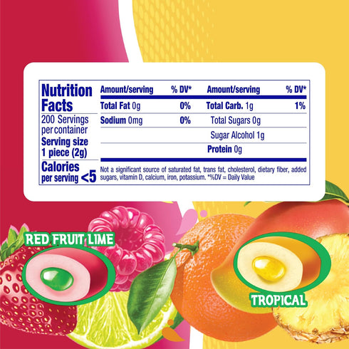 50 (Pack 4 Mentos Sugar-Free Chewing Gum, Tropical, Red Fruit and Lime, Piece Bottle of Bottles)