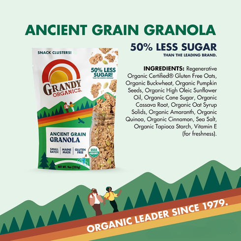 6g Pack 3 Grandy Organics Ancient Grain Granola - Protein Snackable Granola Clusters - Whole Grain, Low Sugar, Gluten