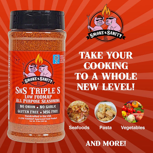 Smoke n Sanity SnS Triple S Certified Low FODMAP All Purpose Seasoning - Gluten Free, Dairy Free, No Garlic, No Onion