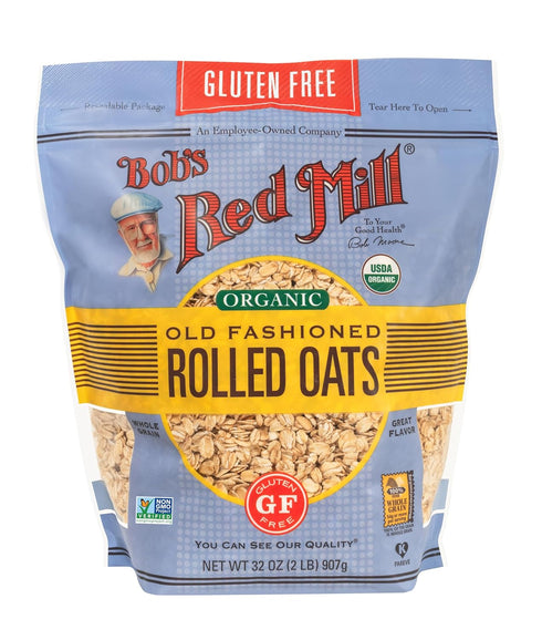 32oz (Pack 4) Bob's Red Mill Gluten Free Organic Old Fashioned Rolled Oats, of - Non GMO, Whole Grain, Vegan, Kosher