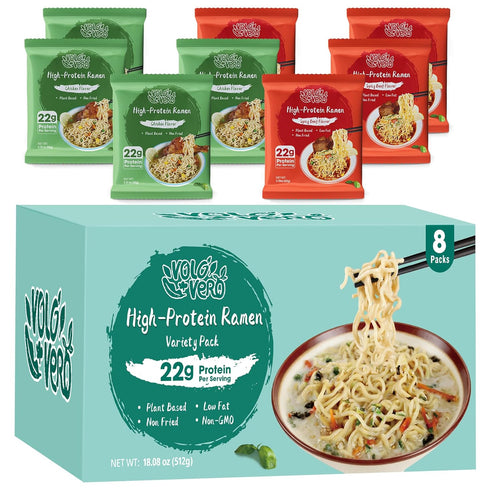 VOLO VERO High Protein Ramen Noodles, 22g Plant-Based Protein Noodle Variety 8-Pack