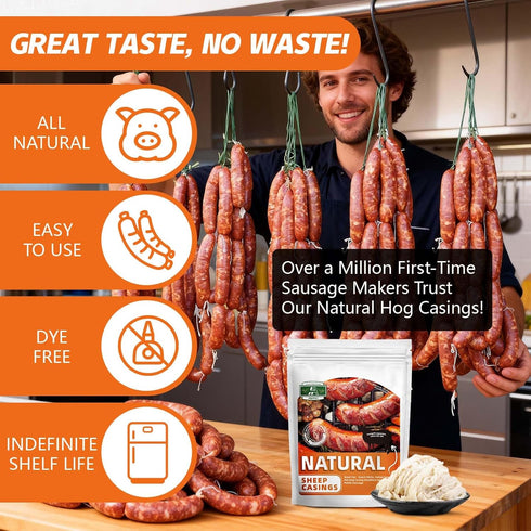 '-12M/39ft,22-24mm Natural Sheep Sausage Casing,Edible Casings for Sausage Making,Grade A,Great for Snack Sticks,Italian