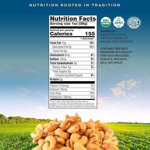 (16 Oz 1 LB) Packed CROP BY POP - Organic Raw Whole Cashews, Unsalted, Shelled, - Fresh in Resealable Bag - USDA