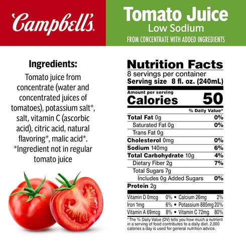 100% 64 oz Campbell's Low Sodium Tomato Juice, fl Bottle