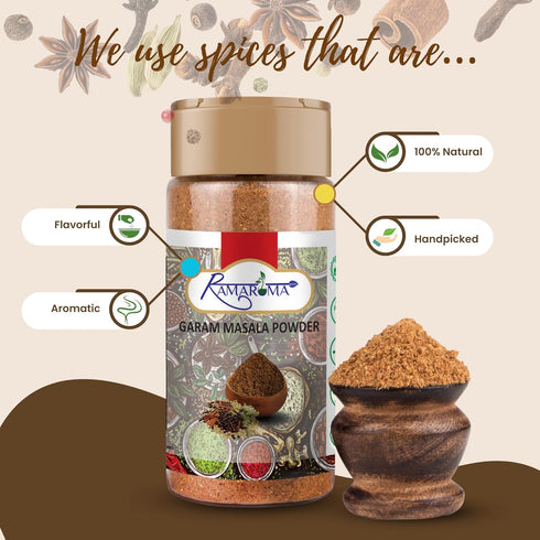 Ramaroma Natural Garam Masala Indian 15-Spice Blend Powder, 3.5oz, All Natural, Vegan, Gluten Friendly, No Preservatives