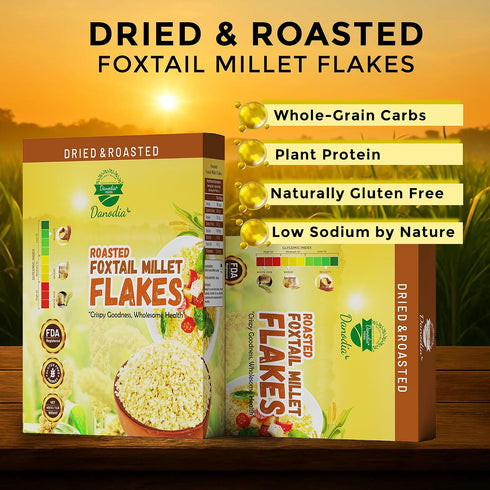 (450g/17oz) Danodia Foods Organic Foxtail Millet Flakes | Roasted & Ready-to-Eat | Ideal for Porridge, Puddings