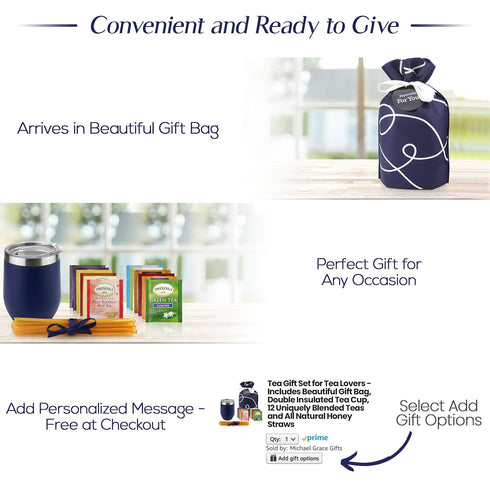 Set 12 Package Tea Lovers Gifts Basket - Gift Include Temperature Retention Cup Special Blend Teabags & Honey Presented