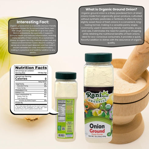 16oz (1lb) 454g Rani Organic Ground Onion (Pyaaz Powder) PET Jar ~ All Natural | Gluten Friendly | Vegan | NON-GMO |