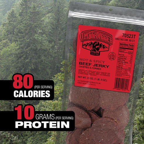 Flavor,21 Package,Natural Snacks,10 80 Serving,(Pack 2) Old Trapper Double Eagle Beef Jerky,Hot & Spicy Ounce Wood