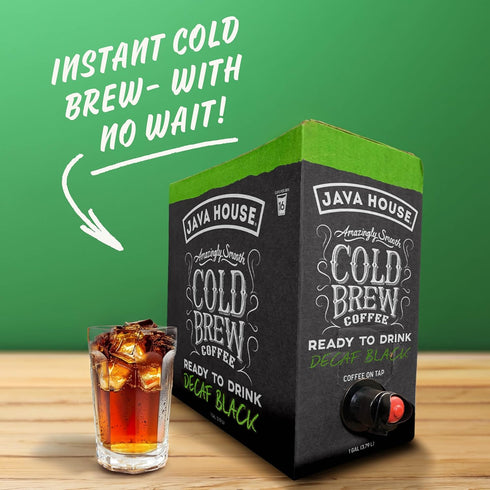 100% 1 (16 Java House Cold Brew Coffee on Tap Premium Arabica Decaf Smooth Decaf with Chocolate & Caramel Notes Gallon