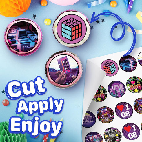 30 Edible Cupcake Toppers – 80's Retro Party Themed Collection of Uncut Edible Cake Decorations on Wafer Sheet