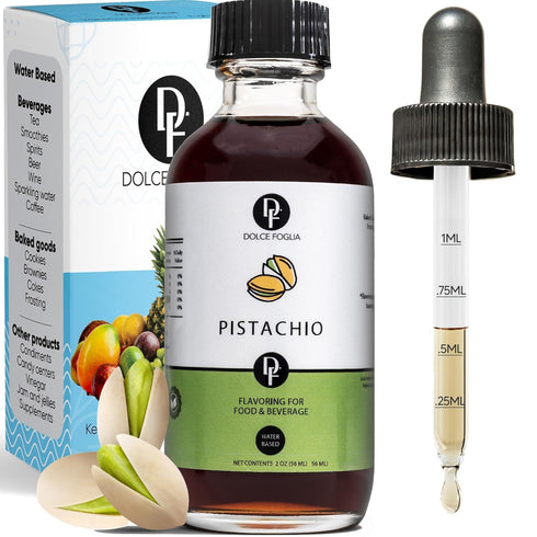 Dolce Foglia Pistachio Extract - 2 Ounce Water-Soluble Flavoring for Baked Goods, Beverages, Desserts & Ice Cream