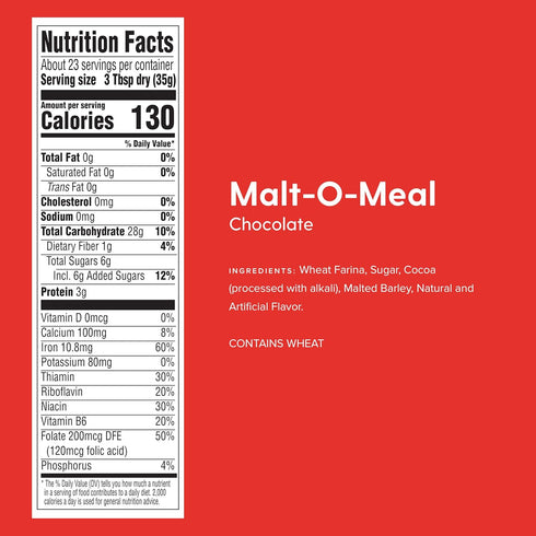 28 (Pack 4) Chocolate Malt-O-Meal, Quick Cooking Hot Breakfast Cereal, Ounce Box