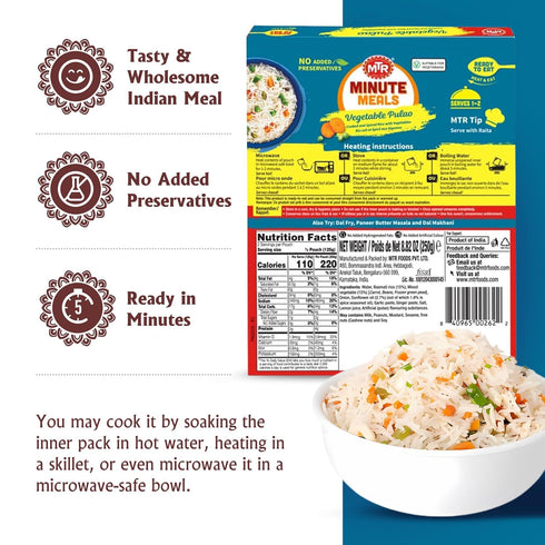 Packs (Pack 6) MTR Ready-To-Eat: Vegetable Pulao - Microwavable Rice for Instant Meals - Delicious & Nutritious Rice