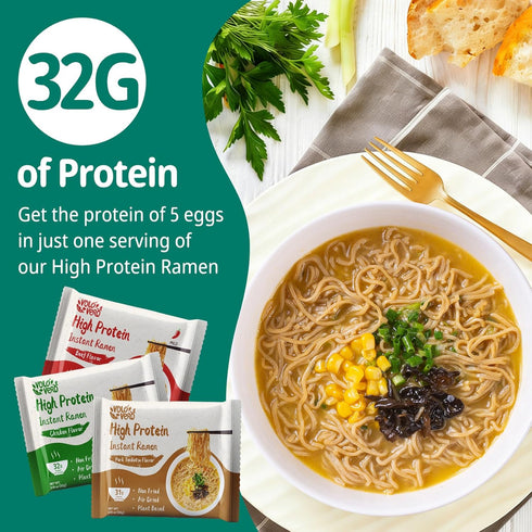 (32g) Packaged 8 Packs VOLO VERO High Protein Instant Ramen Variety Noodles Soup, Chicken, "Spicy" Beef, Pork Tonkotsu