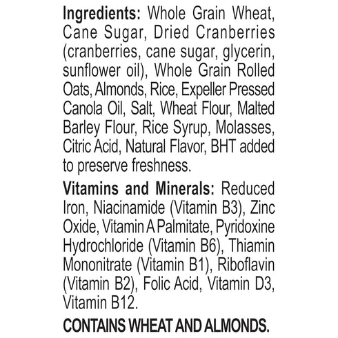 Great Grains 14 OZ Cranberry Almond Crunch Breakfast Cereal for Adults, Dried Cranberries and Almonds, Made with Whole