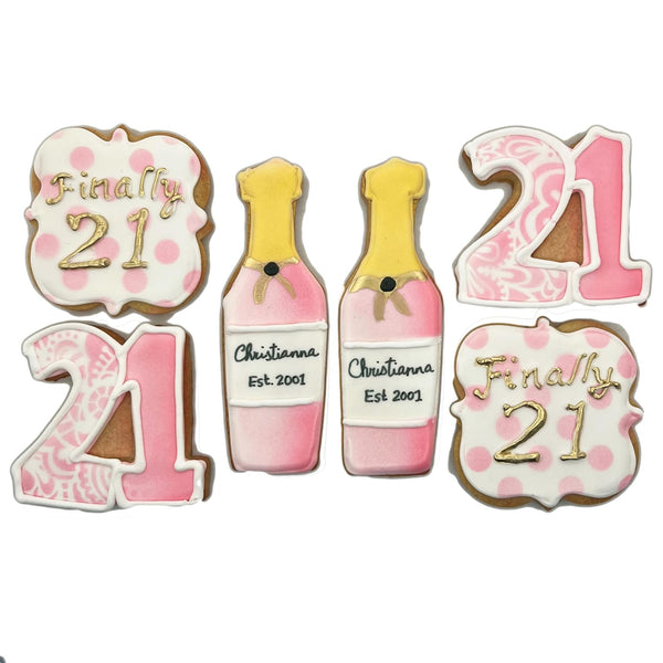 Baker's Dozen To Go 21 Birthday Cookies- Set of 6 Crunchy Shortbread Cookies Individually Wrapped by
