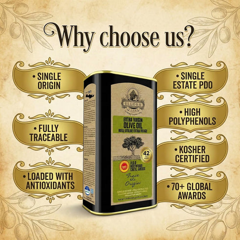 33.8 oz (1 Ellora Farms Olive Oil Extra Virgin, Certified Single Estate PDO, High Polyphenol Extra Virgin Olive Oil