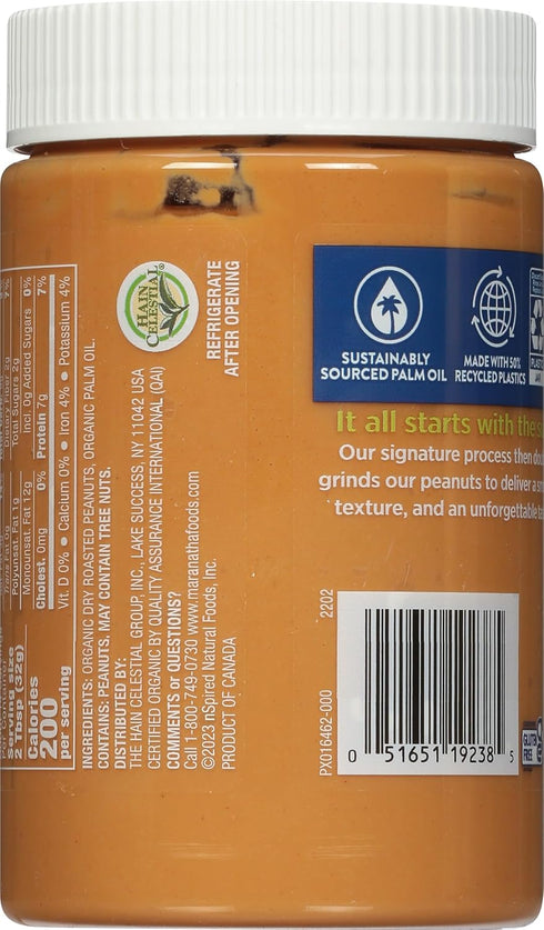 16 MaraNatha Organic Creamy Peanut Butter Spread, No Stir, Natural, No Sugar or Salt Added, Gluten Free, Ounce Jar