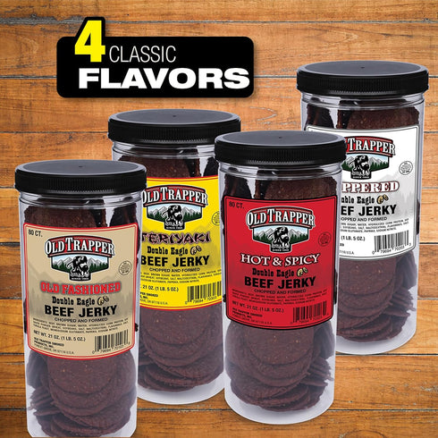 21oz. 80-Piece 10 80 (Pack Old Trapper Double Eagle Beef Jerky, Teriyaki Flavor, Jar, Natural Wood Smoked Meat Snacks