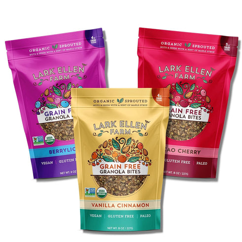Lark Ellen Farm Vanilla Cinnamon, Cacao Cherry, Berrylicious Grain Free Granola Clusters,
