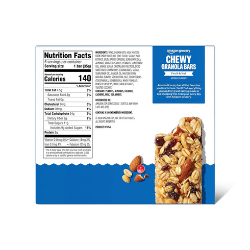 7.4 Oz, 6 Amazon Grocery, Fruit & Nut Chewy Granola Bars, Ct
