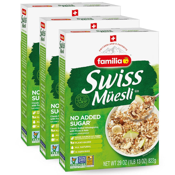 Familia Swiss Muesli Cereal, 0g Added Sugar, Energy-Packed Cereal with Raisins, Hazelnuts