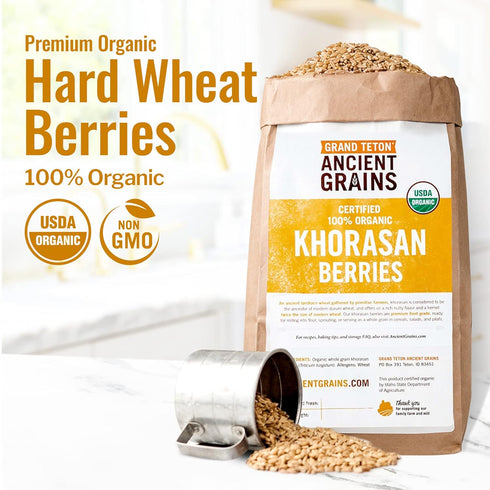 100% 5 lbs Grand Teton - Ancient Grains Khorasan Wheat Berries, Organic Berries, Premium Food-Grade Khorasan Grain