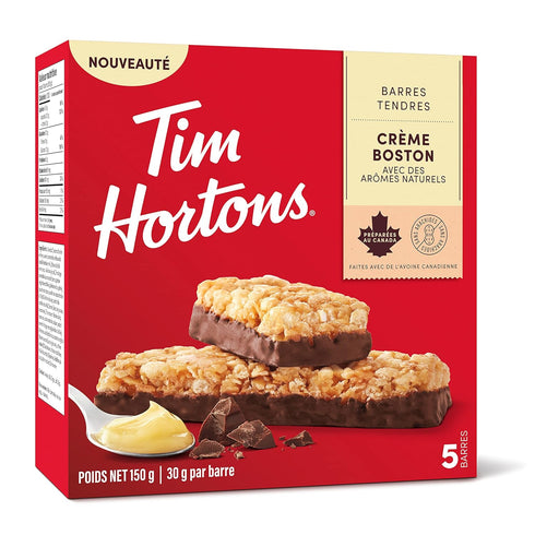 5 Count, 150g/5.25 oz. Tim Hortons Boston Cream Granola Bars, Peanut Free, Box