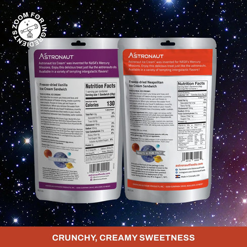 Pack 6 Count Astronaut Foods Freeze-Dried Ice Cream Sandwich, NASA Space Dessert, Variety with Vanilla and Neapolitan