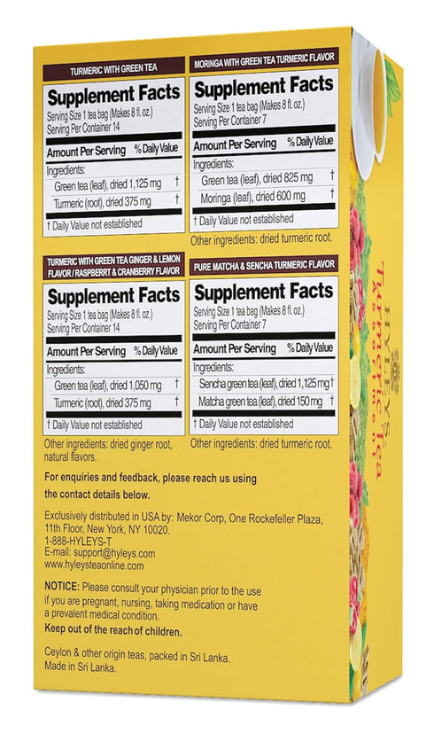 Hyleys Turmeric Tea - Assorted Flavors - 42 Tea Bags, Wellness Herbal Supplement
