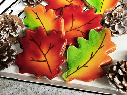 BakersDozenToGo Set 6 Thanksgiving Fall Leaf and Pumpkin Cookies- of Crunchy Shortbread Cookies Individually Wrapped by