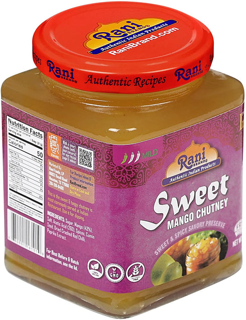 12.3oz (350g) Rani Sweet Mango Chutney (Indian Preserve) Glass Jar, Ready to eat, Vegan ~ Gluten Free, All Natural